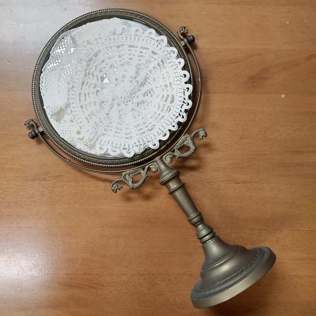 アンティーク仕上げ　鏡 ミラー スタンドミラー 卓上ミラー 卓上鏡 真鍮　ゴール