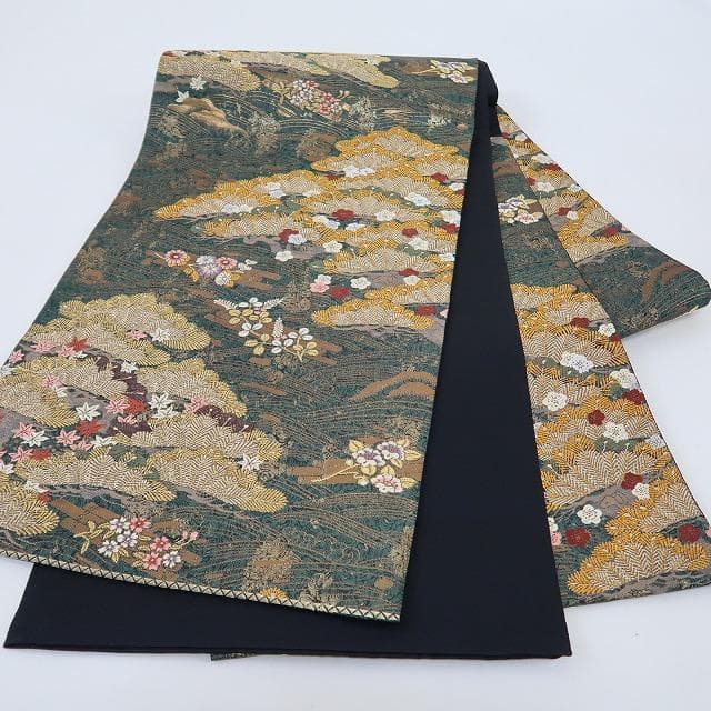 新品 正絹 着物“波に乗って舞い上がる松に梅、花筏☆”袋帯 L-20