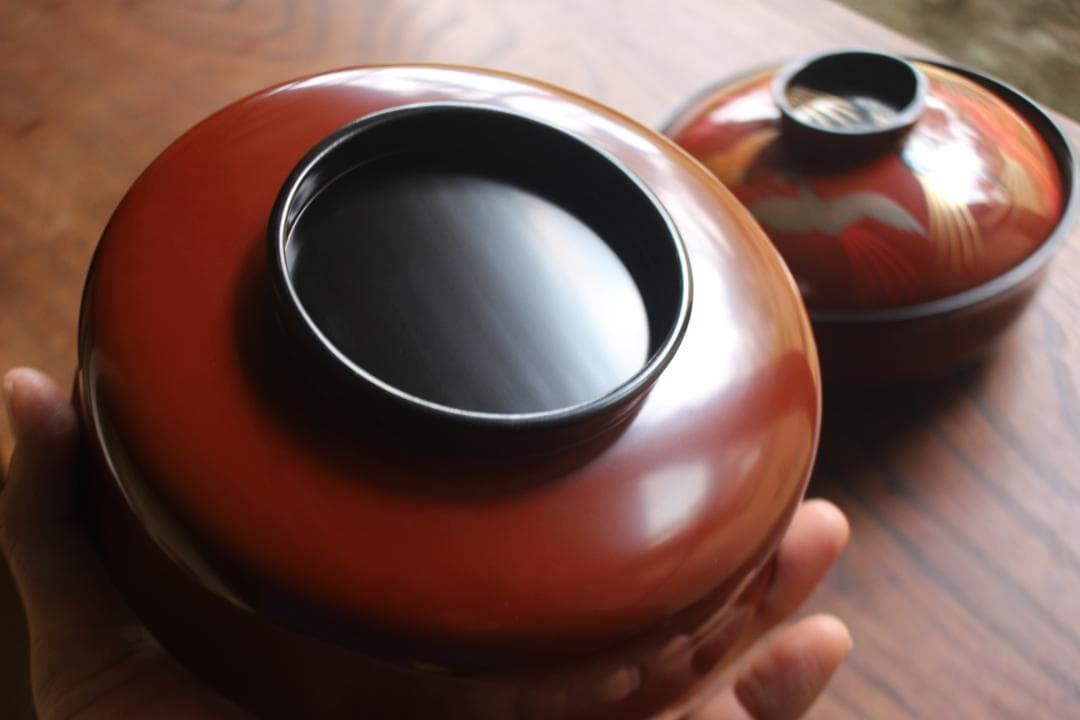 デッドストック！上質朱漆に極上鳳凰蒔絵の大平椀2点（検輪島塗蒔絵椀煮物椀雑煮椀