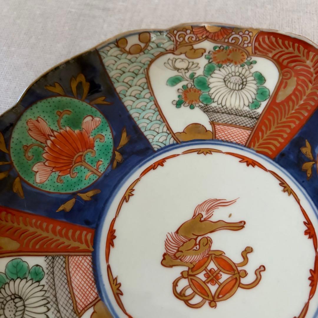 和食器 伊万里様式 色絵 金彩 七寸皿 輪花皿 宝尽くし 5枚セット　時代物