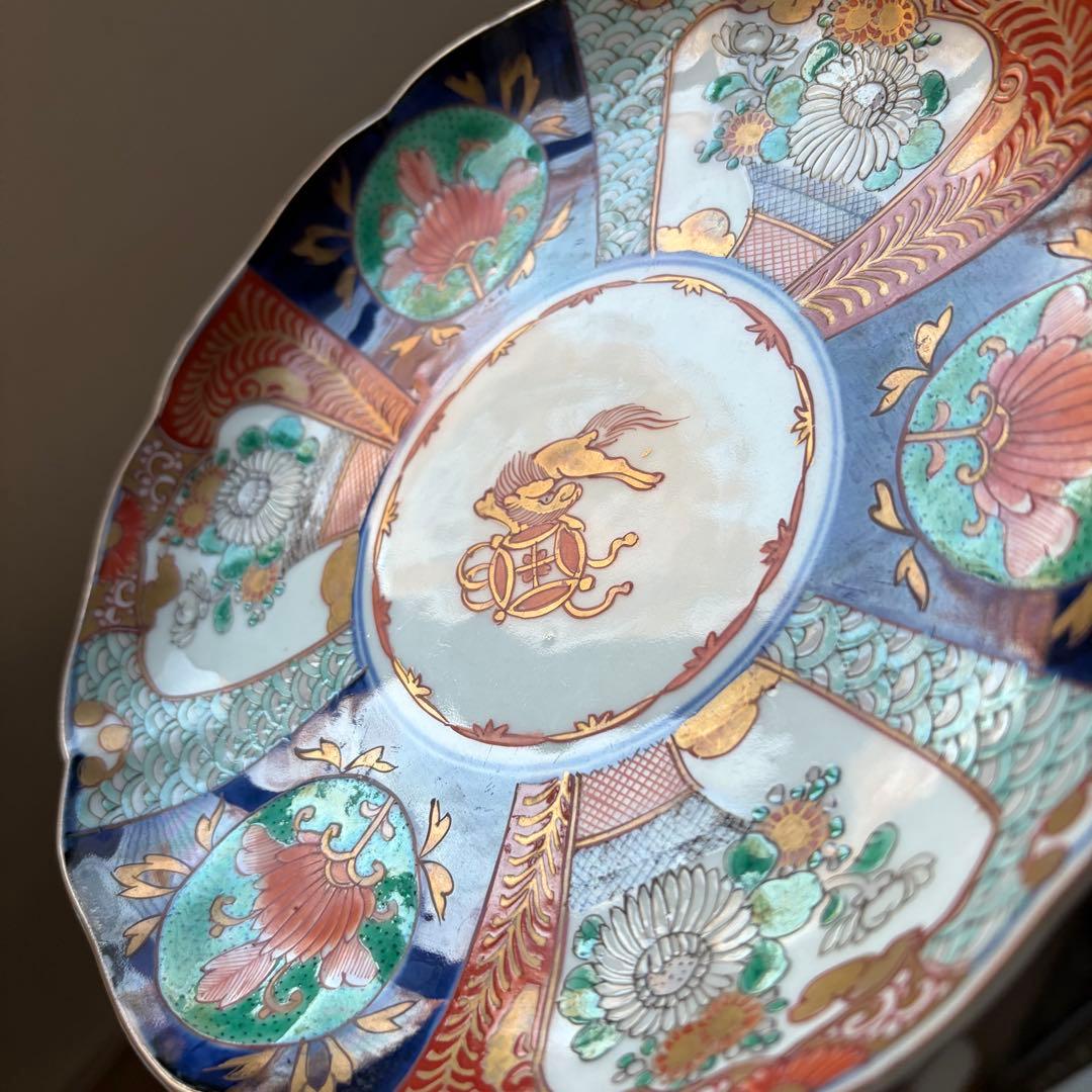 和食器 伊万里様式 色絵 金彩 七寸皿 輪花皿 宝尽くし 5枚セット　時代物