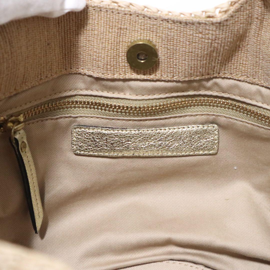 美品★ヴィオラドーロ かごバッグ ラフィア タッセル ラメ ネイビー×ゴールド