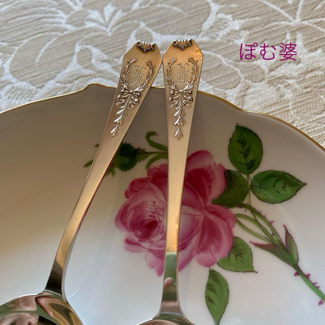 【マイセン／ホワイティング】スープカップ＆ソーサー ２客＋純銀製スプーン ２本