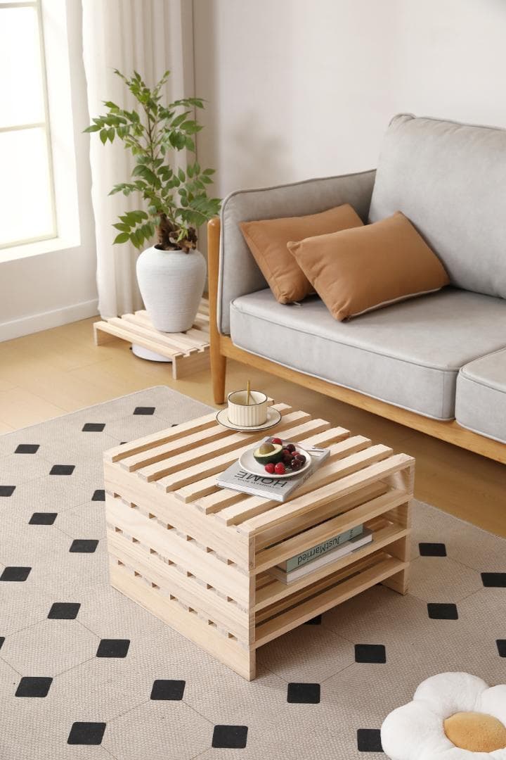 【新品】パレットベッド 50*50cm 4枚 コンセント付 天然木 組み換え自由