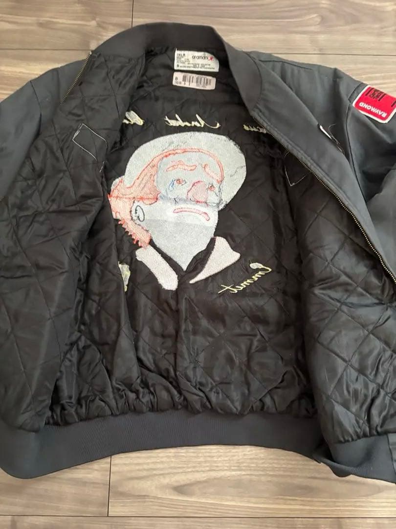 クラウン刺繍 ワークジャケットブラックLサイズピエロビンテージ