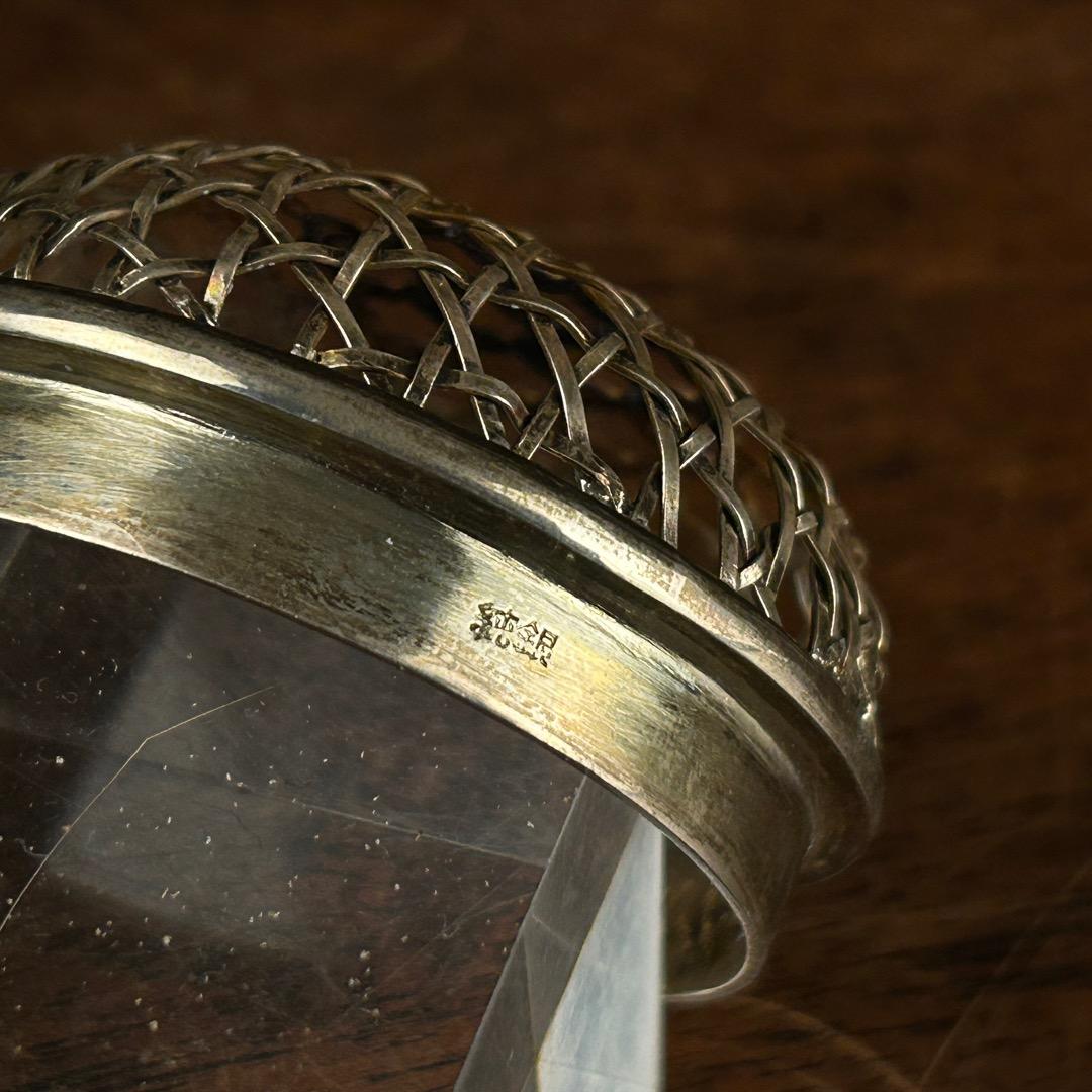 は*ま様 在銘 染付双耳盤口三足香炉 純銀刻火屋付