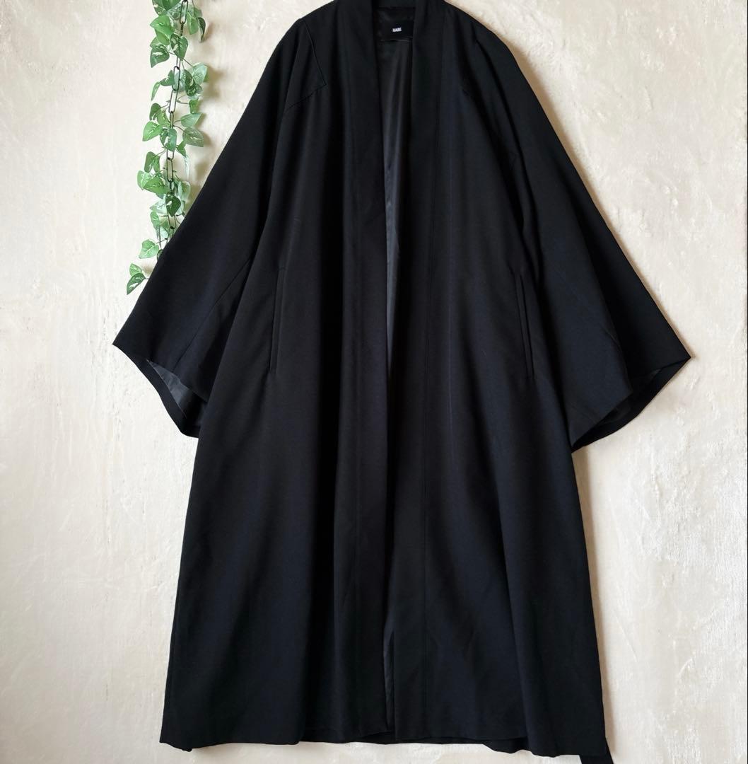 T088美品ハレSQUAREサムエコート和装着物羽織キモノ袖オーバーサイズ黒Ｆ