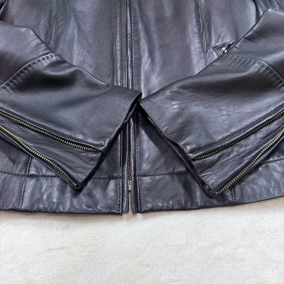 アンタイトル 大きい 2XL ラムレザー ノーカラー シングルライダース 黒