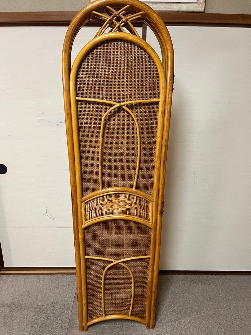 ラタン 4連 パーテーション 衝立 間仕切り ヴィンテージ 昭和レトロ