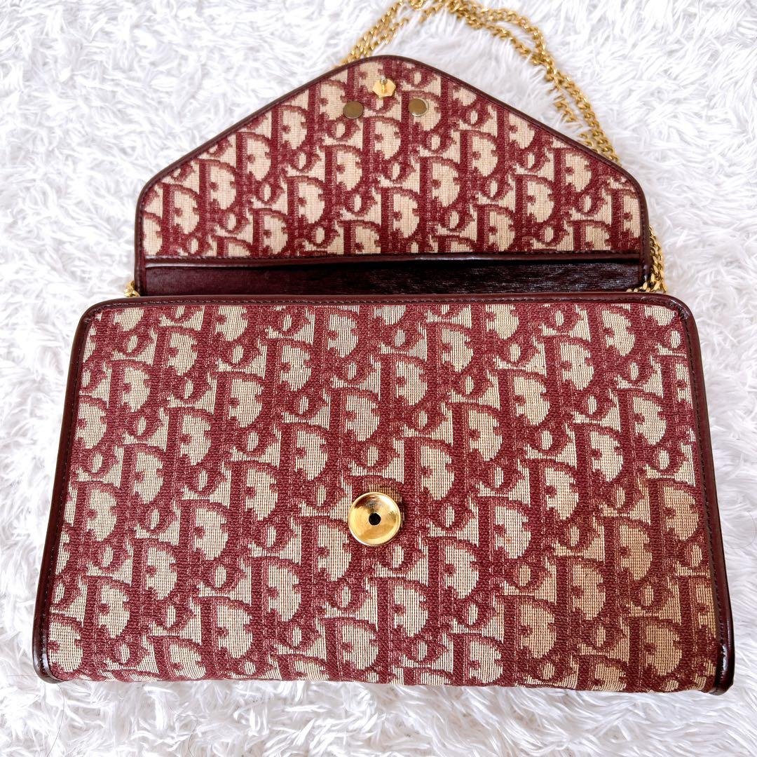 極希少✨OLD Dior クラッチバッグ　チェーン　ボルドー　トロッター柄