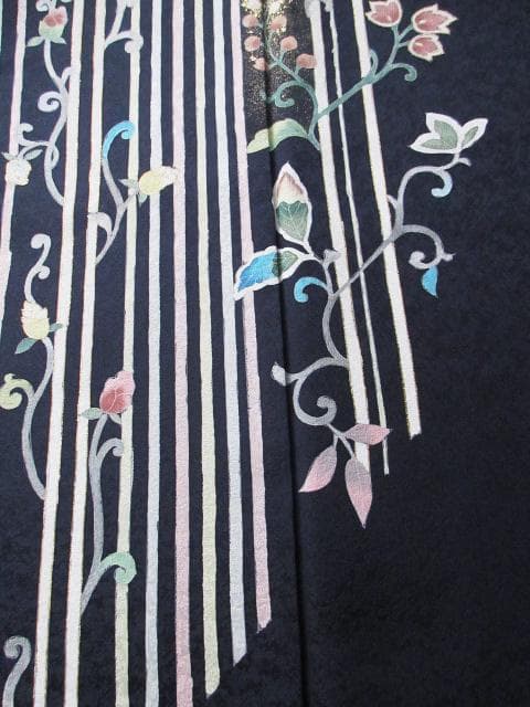 新品同様！アールデコ柄＊手描き＊濃いネイビー＊高級＊訪問着＊１５８ｃｍ＊裄６６