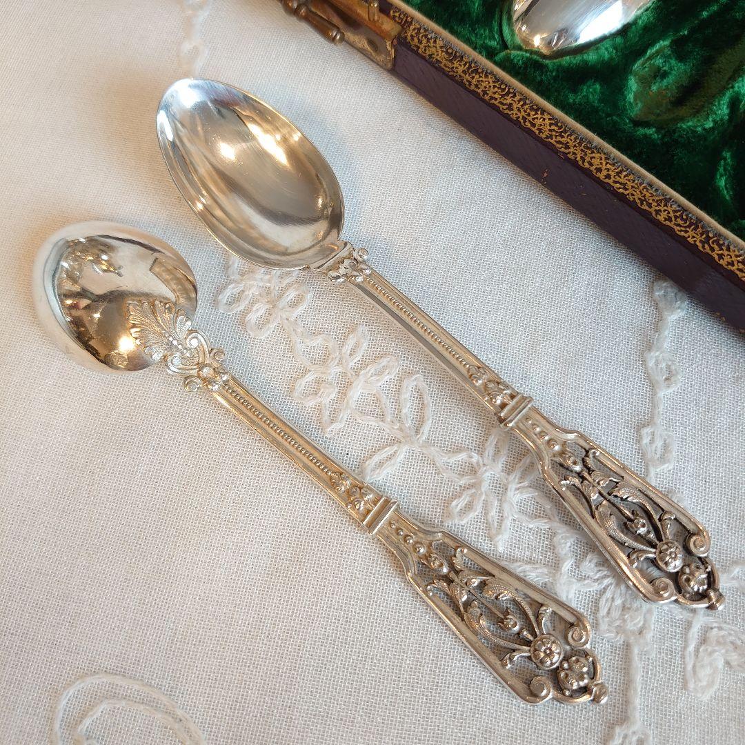 フランス　純銀　ティースプーン　シルバー950 ピアッシングハンドル