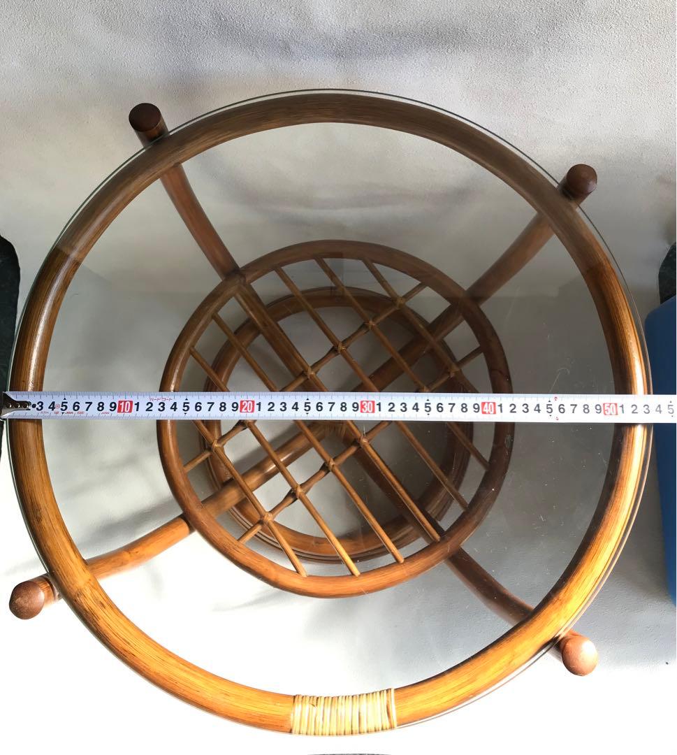 ラタン 天板ガラステーブル 古家具 センターテーブル 台湾製 ヴィンテージ