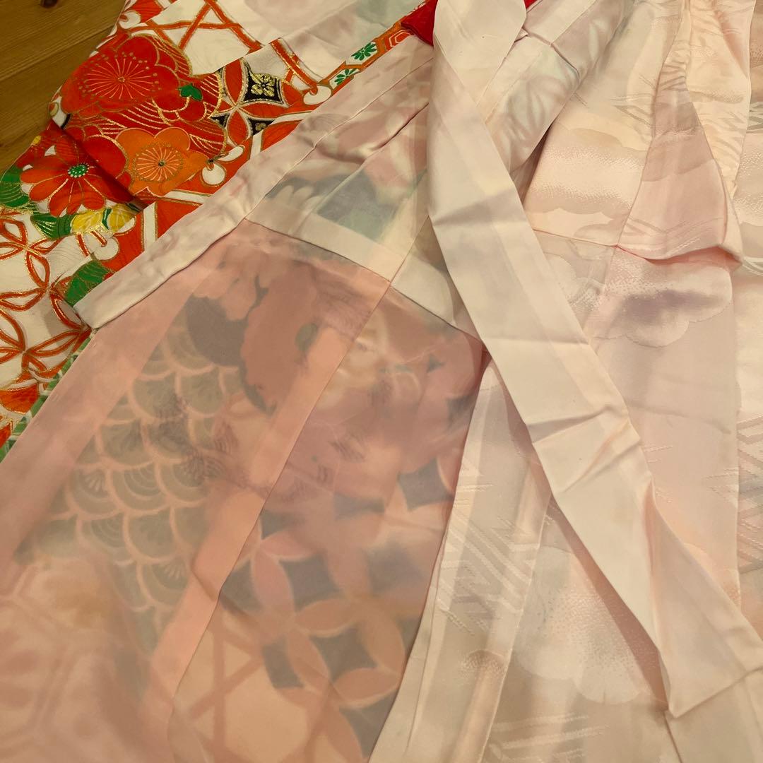 七五三 3歳 女の子 被布コートセット レトロモダン 赤系 花柄 フルセット