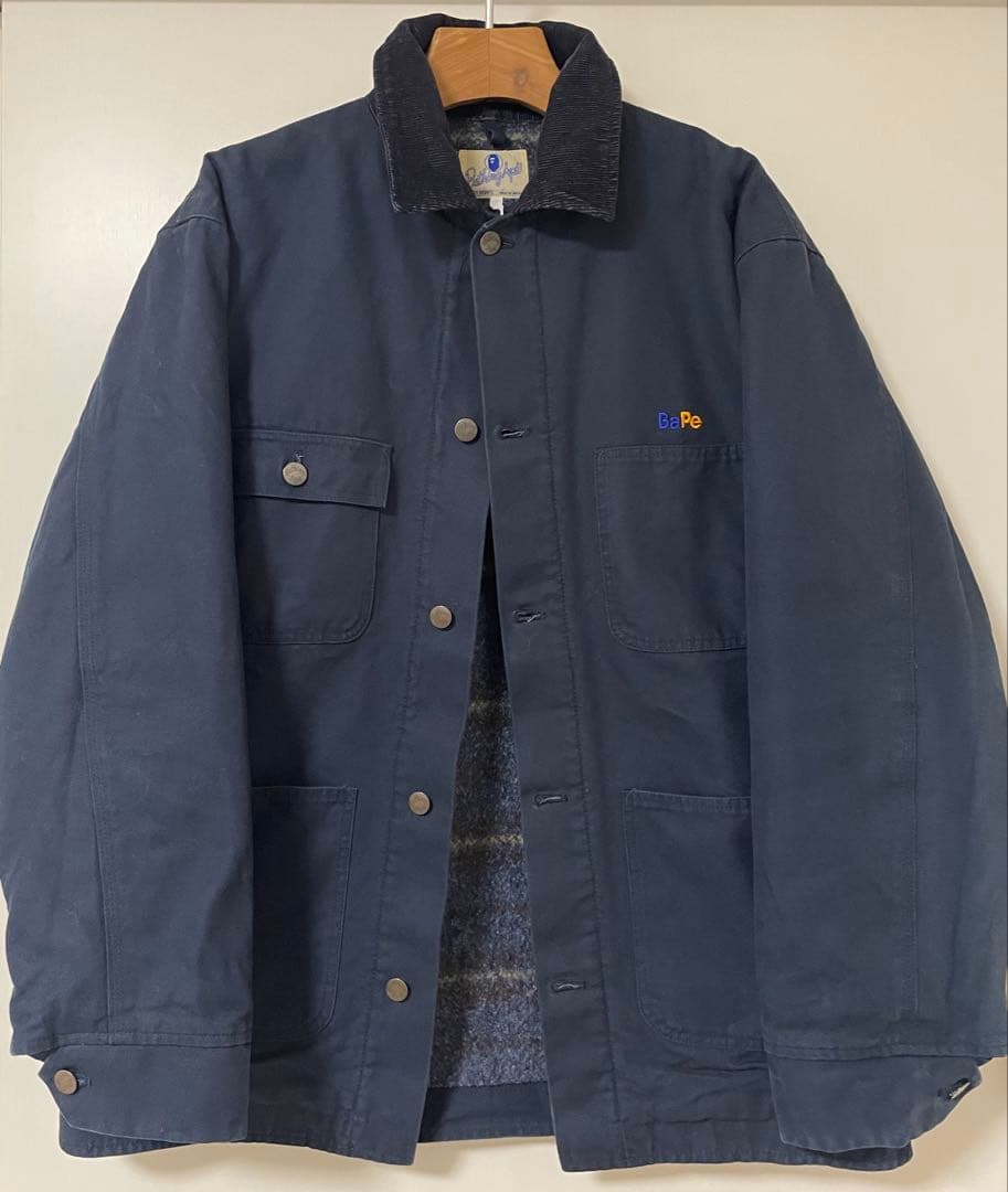 90s　初期APE　初期エイプ　ブランケット付カバーオール　ダック　ネイビー　Ｌ