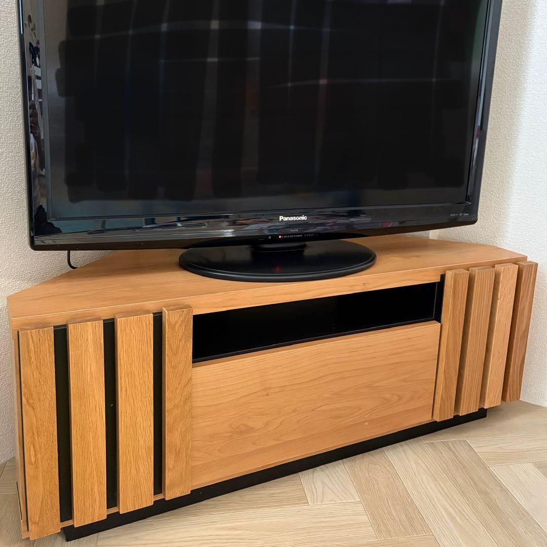コーナーテレビ台　天然木　扉付き収納