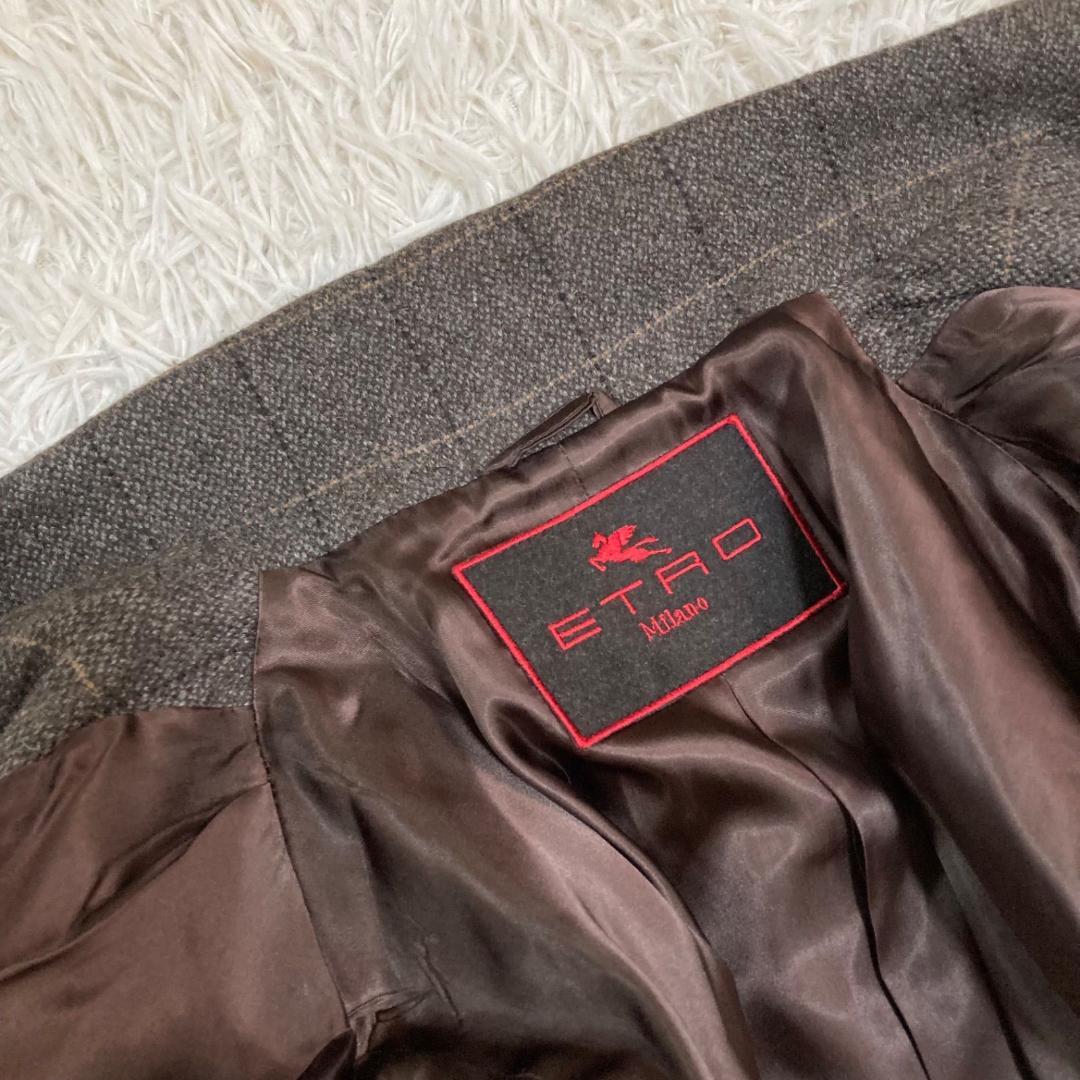 17540✨エトロ 44 キャメル テーラードジャケット チェック ツイード