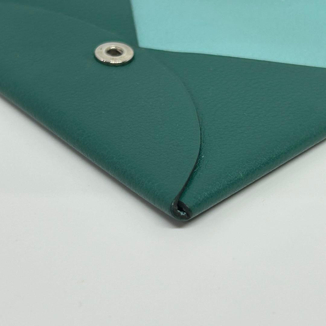 【美品】エルメス カルヴィ カードケース 名刺入れ 緑×水色
