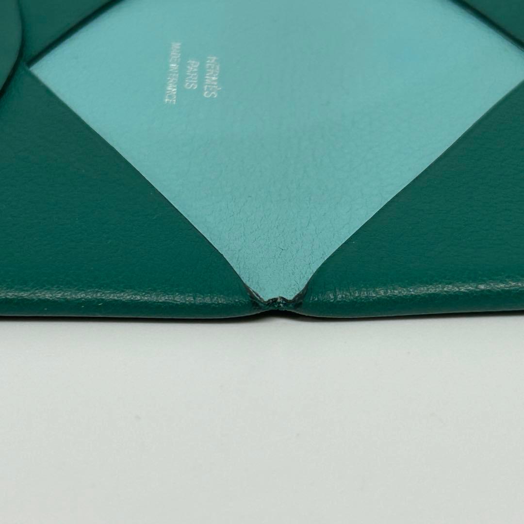 【美品】エルメス カルヴィ カードケース 名刺入れ 緑×水色