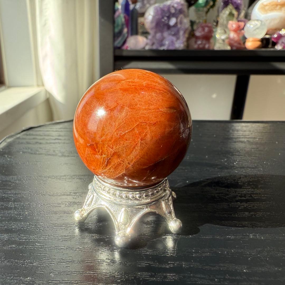 天然石ルチルクォーツのスフィア　丸玉　置物NO.120501