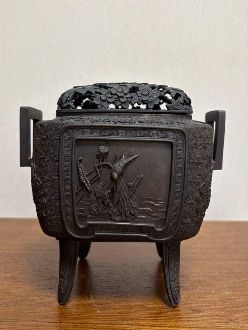 銅製　香炉　花器　透かし彫