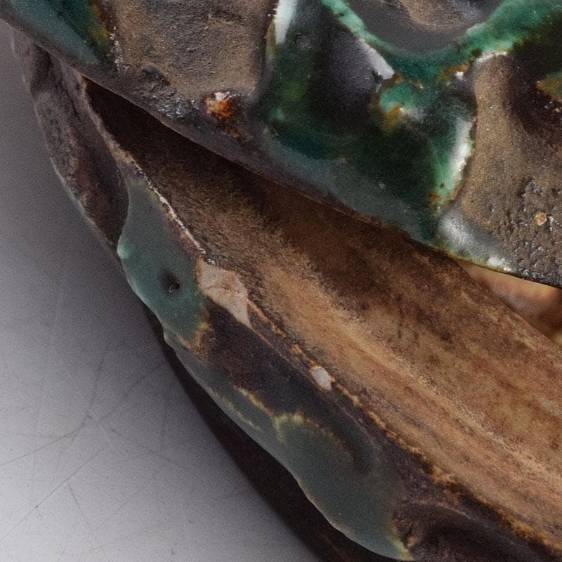 茶道具　交趾焼　獅子文　蓋裏仏像刻　懐中仏　香合　蓋物　C　R9390