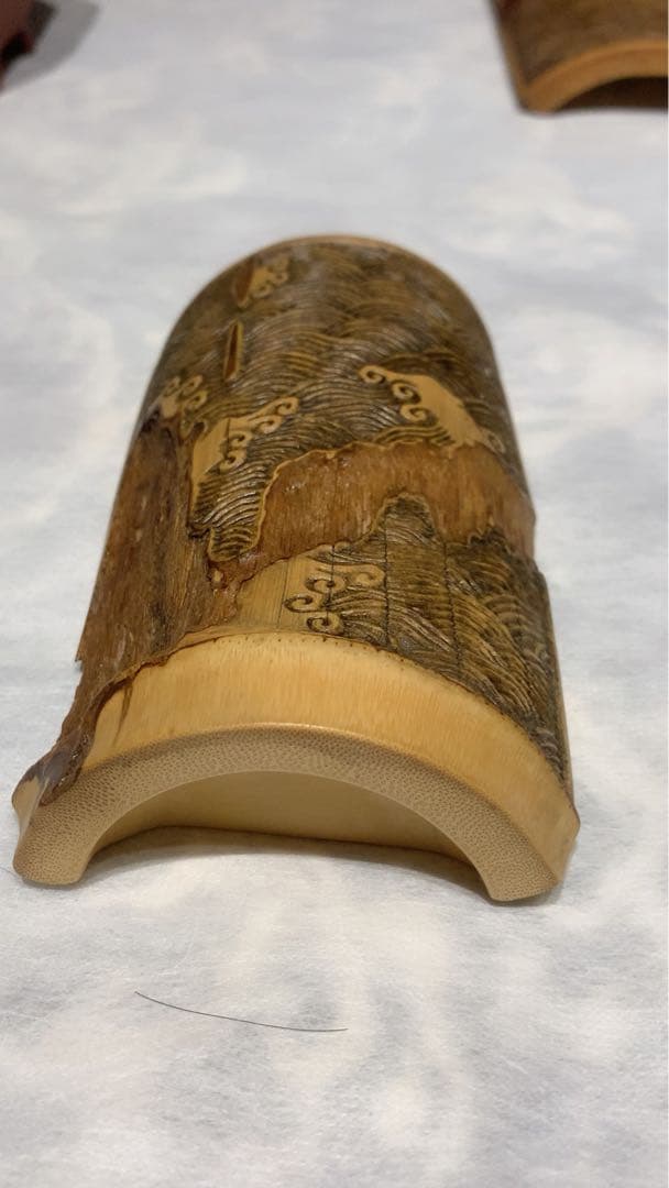 001虫喰い竹彫刻茶則、茶合、仙媒、茶道具、煎茶、煎茶道具、中国茶、日本茶