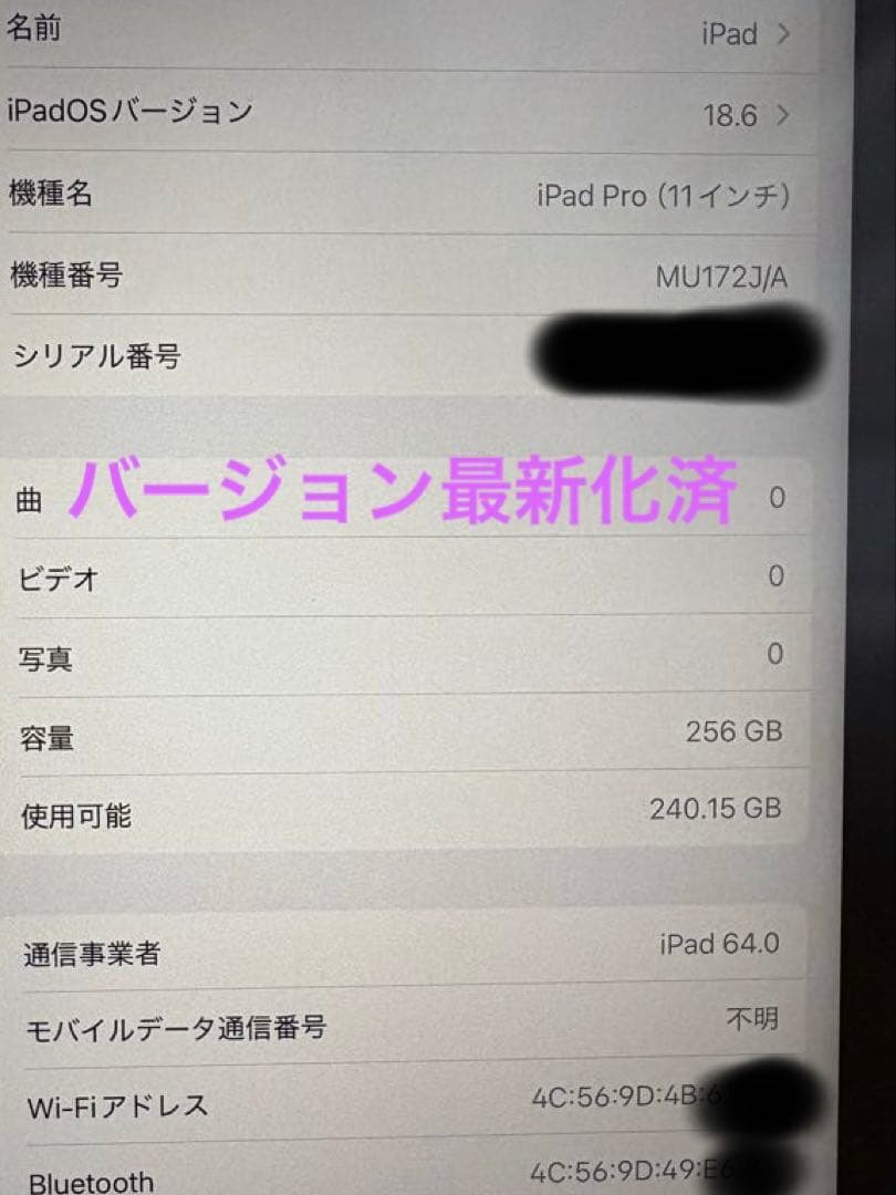 R*r様 iPad Pro (11インチ) 256GB Wi-Fi + Cell