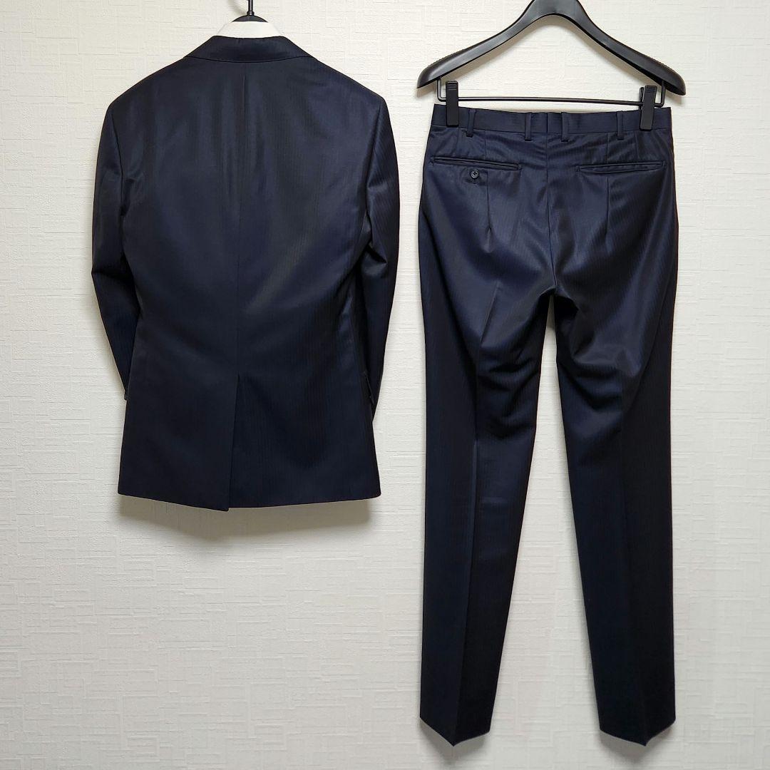 レダ　×　グローバルスタイル　メンズ　スーツ　スリーピース　濃紺　ストライプ