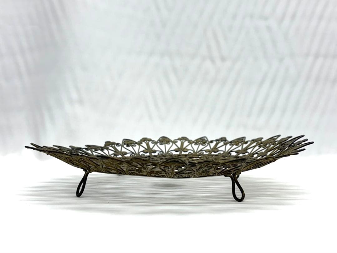 インド ファナム トラヴァンコール  フィリグリー 銀製 脚付き皿