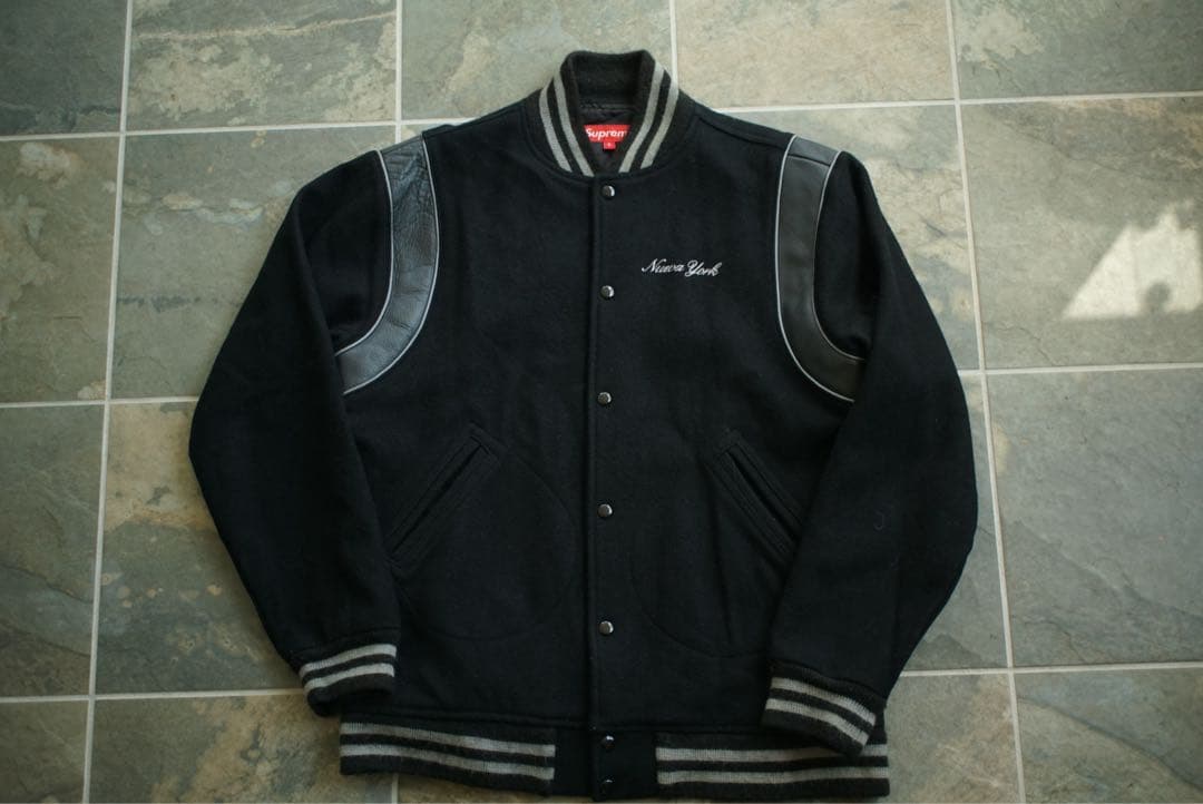 02aw 常田着 初期 Supreme レザー 切り替え スタジャン old 黒