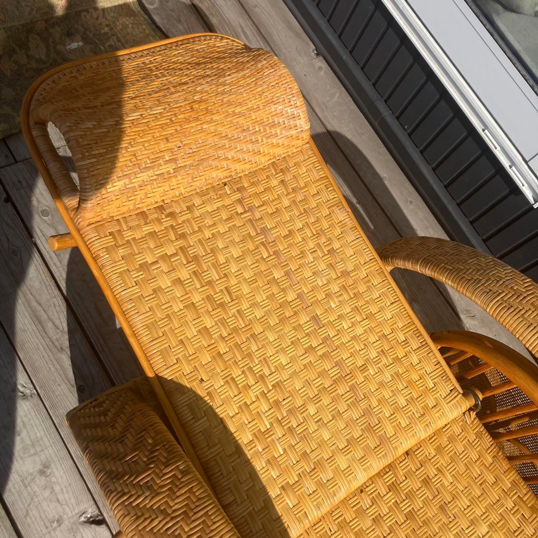 昭和レトロ ラタンリクライニングチェア オットマン付き 1人掛けソファー 古家具