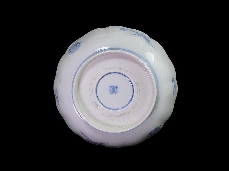 古伊万里　染付　巾着に宝尽くし　麒麟の図　膾皿　５客　129AS-CVv