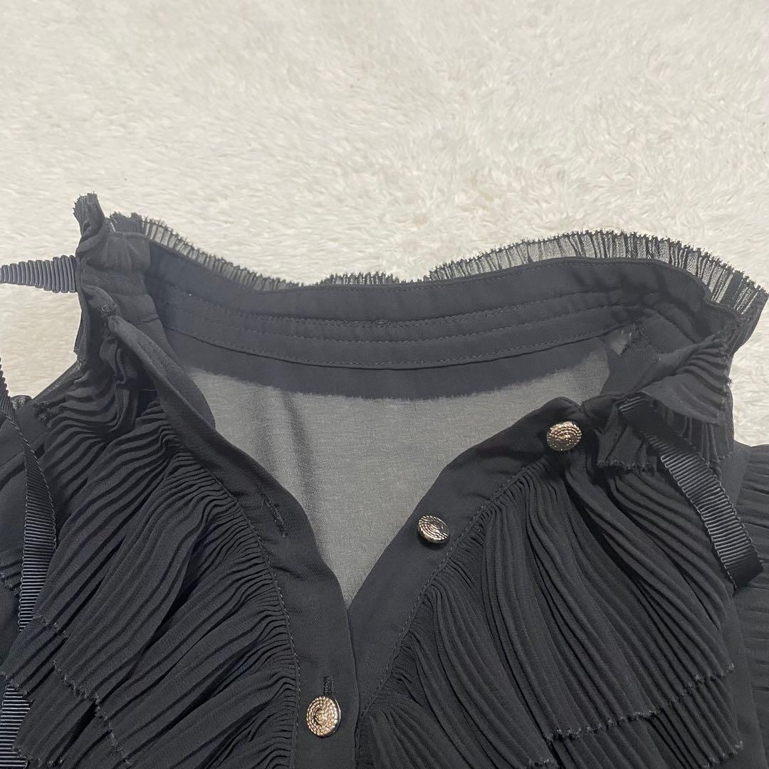 極美品✨Sov. ソブ　ギャザーフリルデザインブラウス　リボン　ブラック　黒