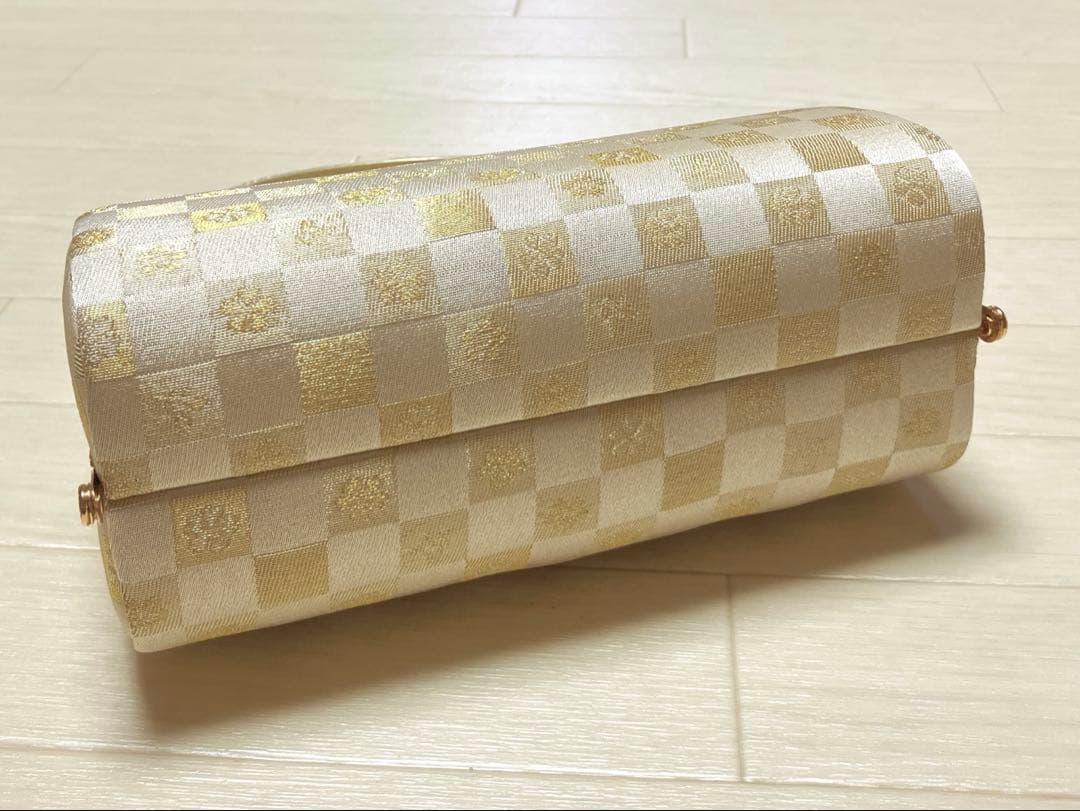 《未使用》草履バッグセット　市松模様　ゴールド