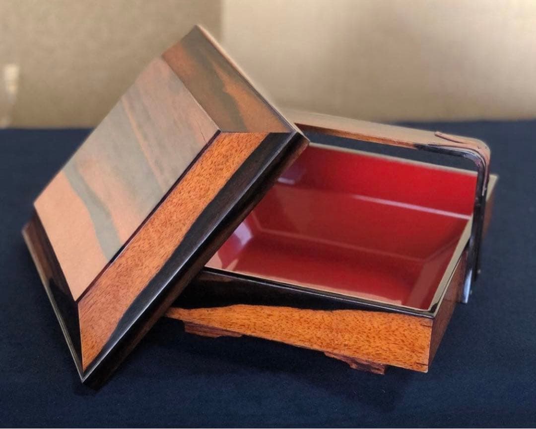 《R》黒柿内朱 手付 四方菓子器 食籠 喰篭 飾り金具 260126く1