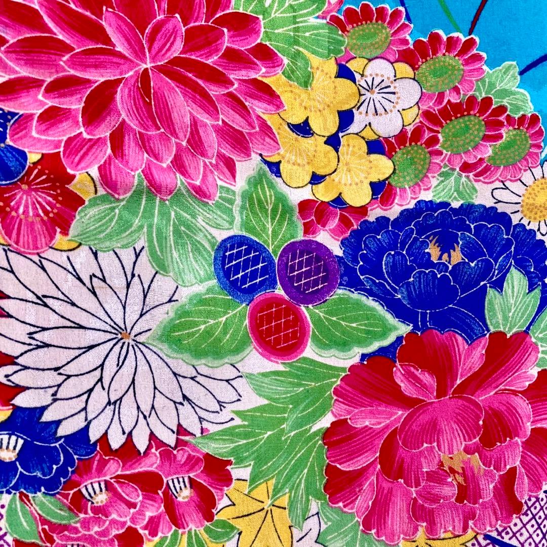 ターコイズ 昭和レトロ 大正ロマン アンティーク着物 大人 ジュニア 袴 着物