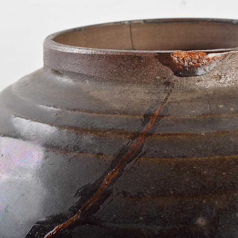 朝鮮美術　李朝　高麗黒釉　壷　C　R7089B