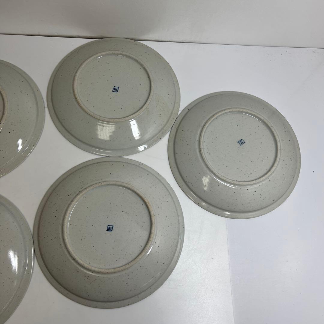 染付　吹墨　月兎文　丸皿　5客　23.3㎝　共箱　東さ8-0214☆2F