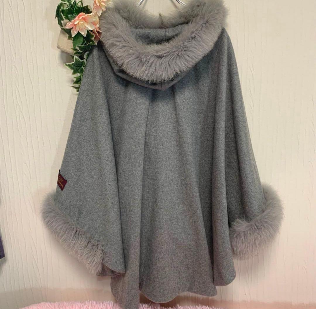 F32.美品◆BALMAIN【カシミヤ100%：フォックスファー◆ポンチョ】
