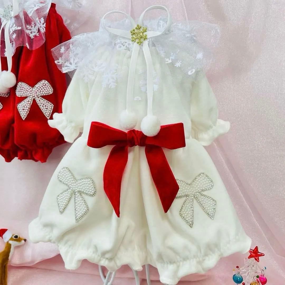 パールリボン♡クリスマス　ネックチュール付き　犬服　ハンドメイド　∞TuTu∞