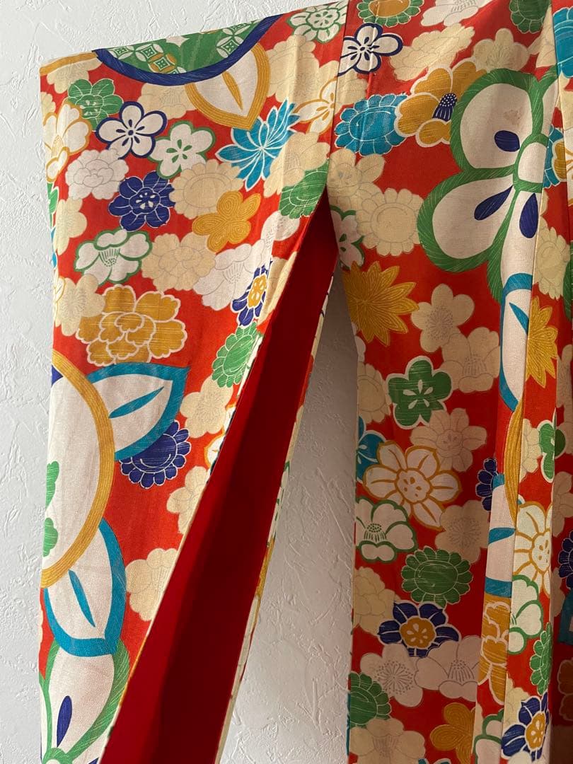 七五三　3歳　アンティークお着物セット　正絹白無地被布　髪飾り付き