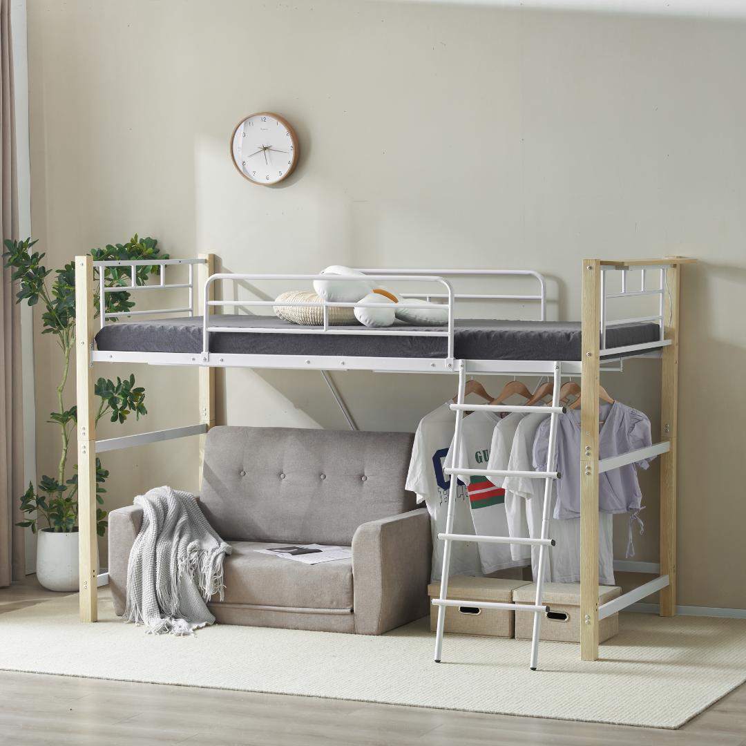 【高さ140cm】ロフトベッド パイプベッド S 耐荷重150kg WHITE