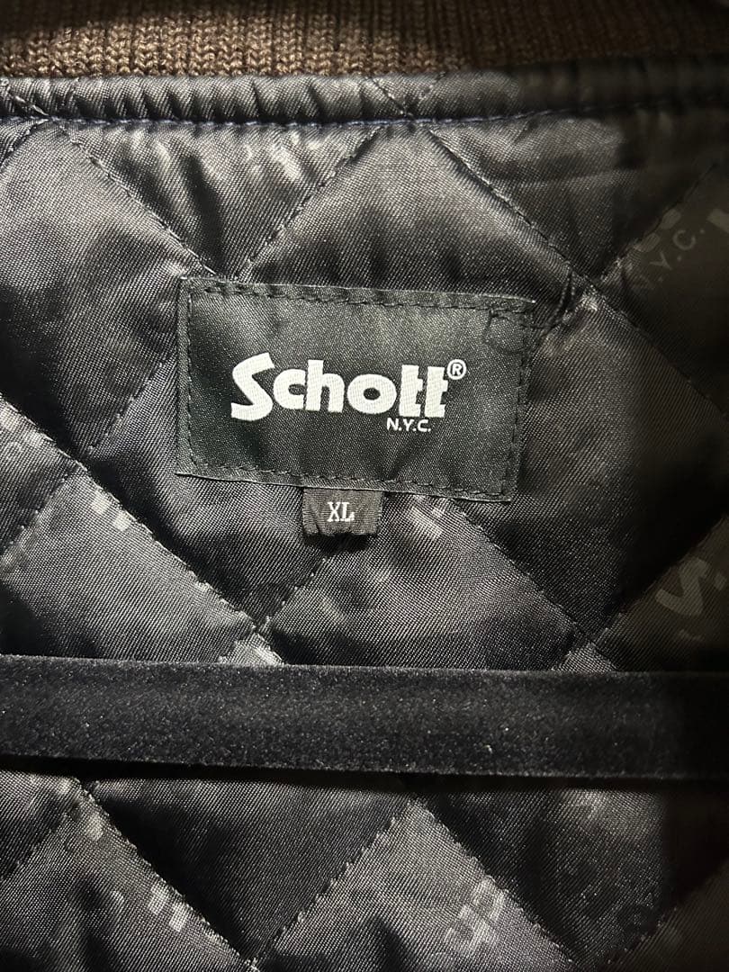 Schott N.Y.C. スクーカム レザースタジャン XL 刺繍 美品