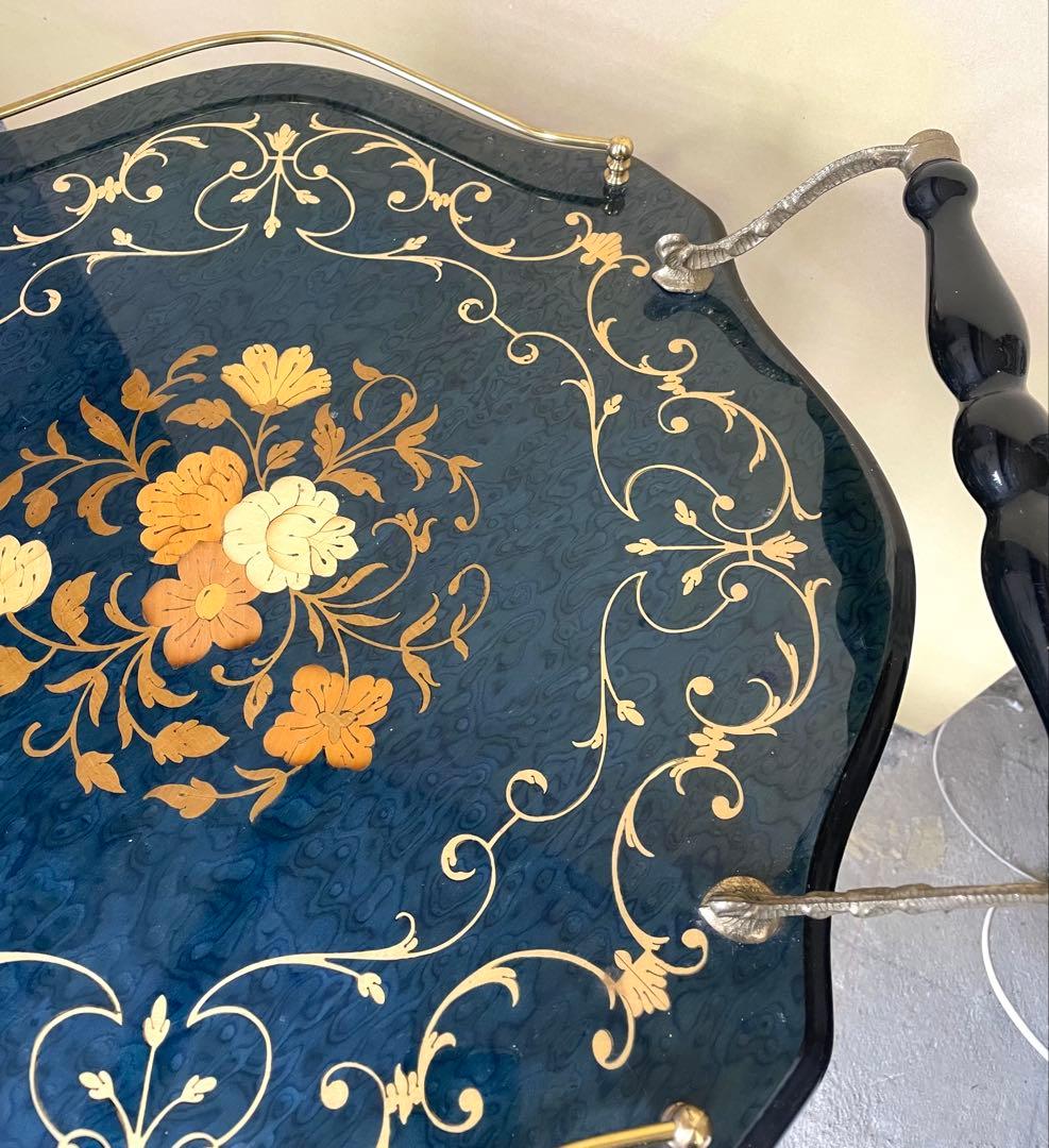 イタリー製 サービスワゴン 二段式サイドテーブル 象嵌 アンティーク