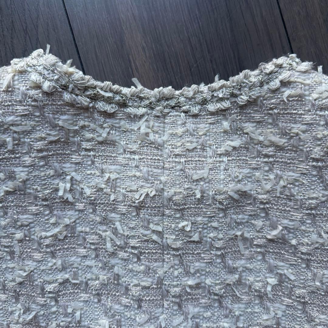 自由区 ジユウク オンワード樫山 ノーカラージャケット サイズ40 ツイード