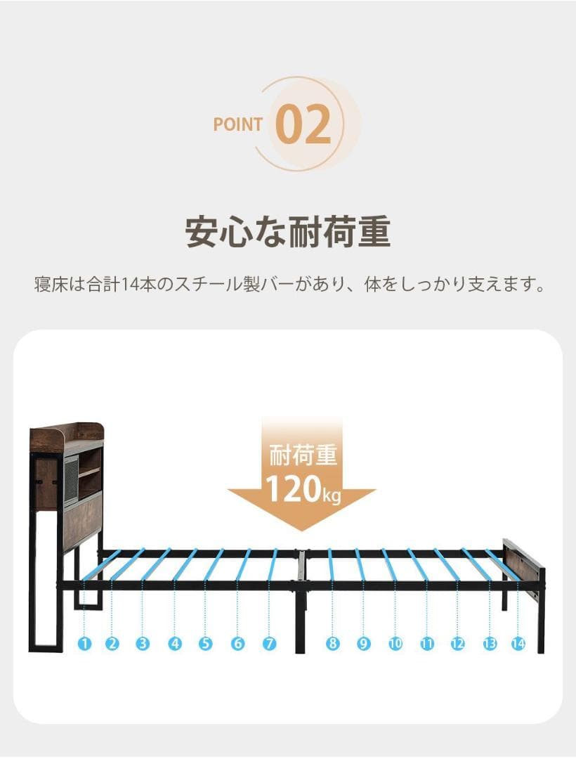 赤字価格！コンセント付きベッドフレーム【S・シングル】おしゃれ ヴィンテージ風