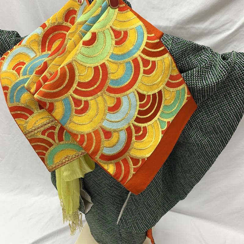 504ag38, 帯揚げ帯締めしごき□七五三 七歳 女児 着物&袋帯 総絞り