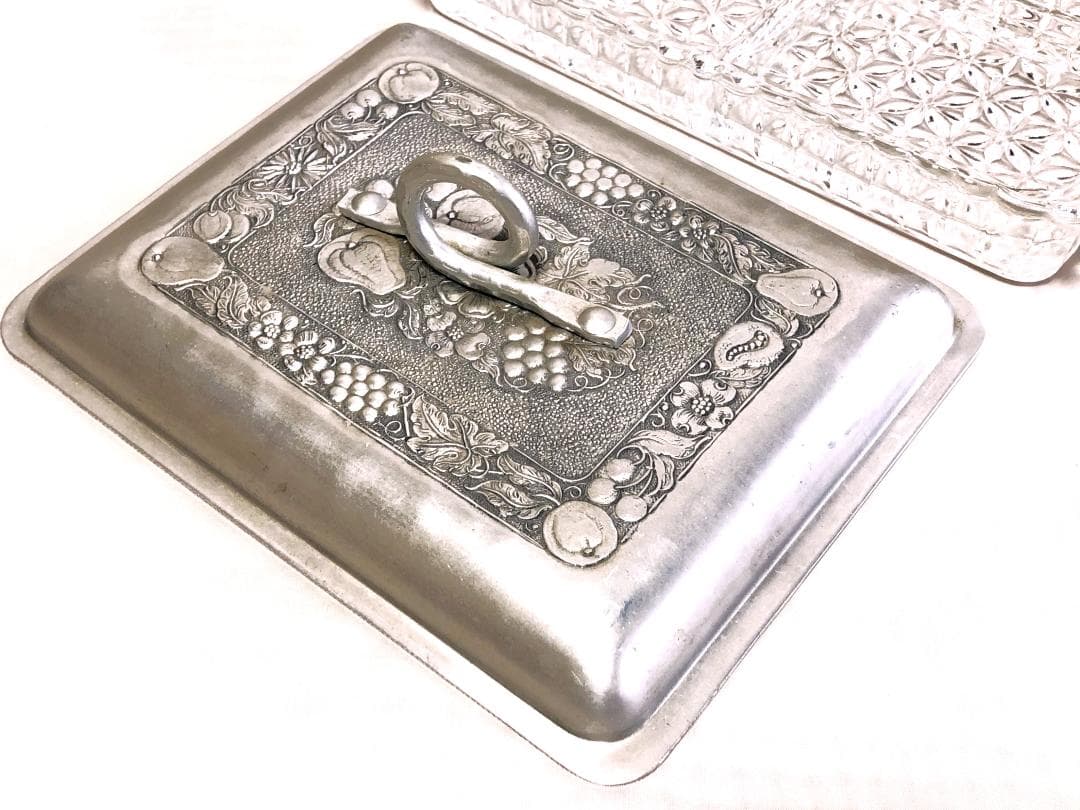 【 ニッケル彫金ガラス鉢 】　金工・ガラス工編組　特注献上