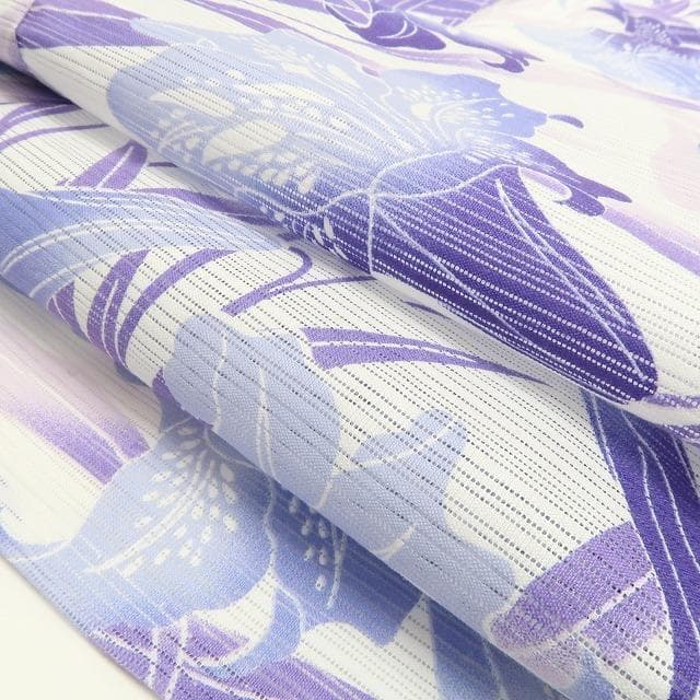 新品 綿絽 撫松庵 百合ぼかし 洗える夏着物”百合の花景色”小紋 浴衣 6265